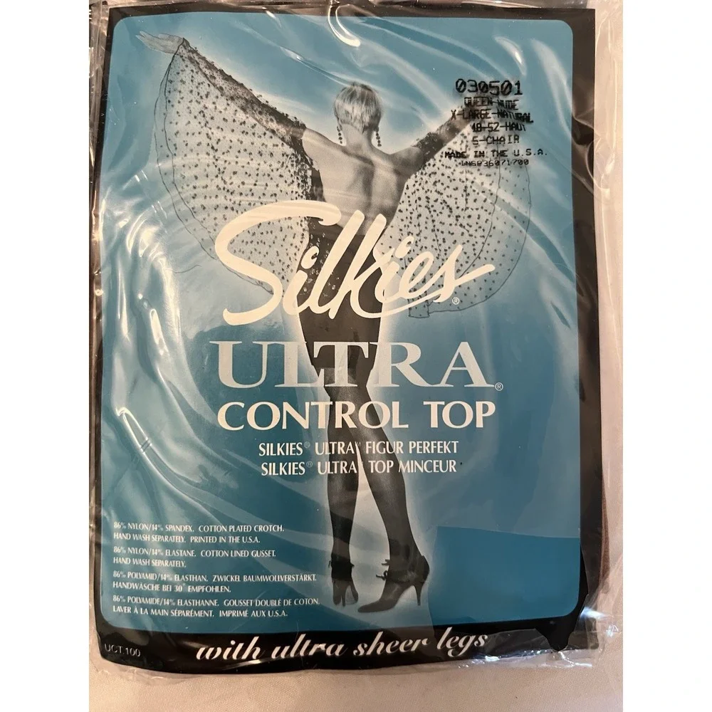 PANTYHOSE Queen Lot Of 4‎ Silkies NEW NOS VTG Ultra Control Top Nude 030501 USA